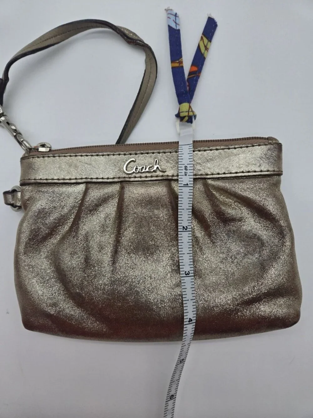Coach 43431 Metallic Gold Leather Pleated Wristlet Clutch Vintage Pouch